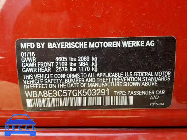 2016 BMW 328XI SULE WBA8E3C57GK503291 image 9