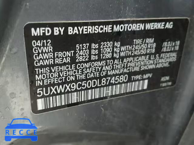 2013 BMW X3 XDRIVE2 5UXWX9C50DL874580 зображення 9
