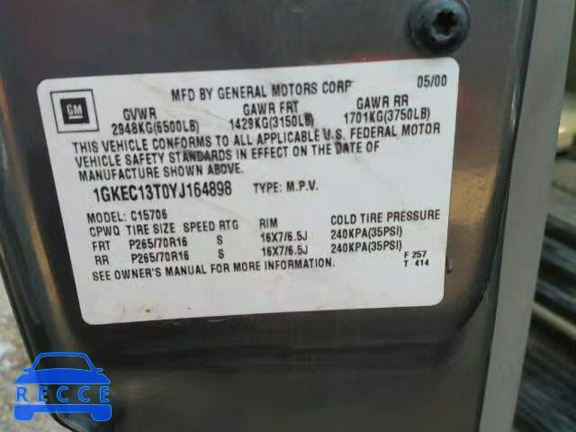 2000 GMC YUKON 1GKEC13T0YJ164898 image 9