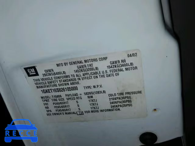 2002 GMC ENVOY XL 1GKET16S826105000 image 9