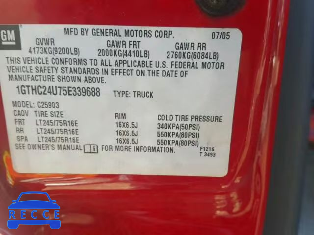 2005 GMC SIERRA C25 1GTHC24U75E339688 image 9