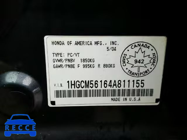 2004 HONDA ACCORD DX 1HGCM56164A811155 image 9