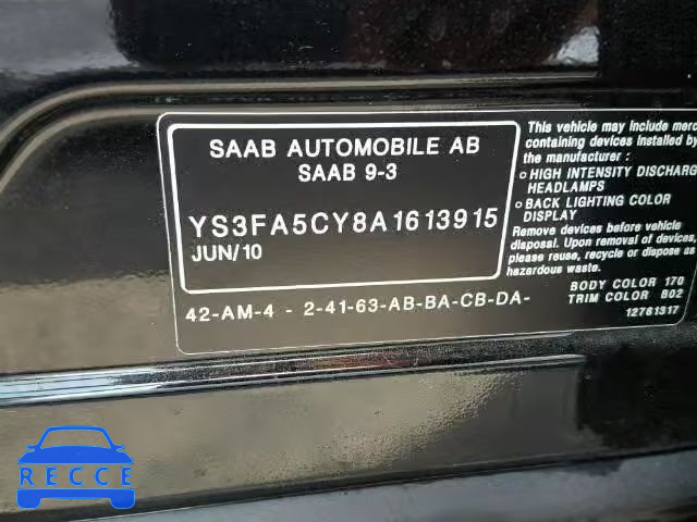 2010 SAAB 9-3 2.0T YS3FA5CY8A1613915 зображення 9