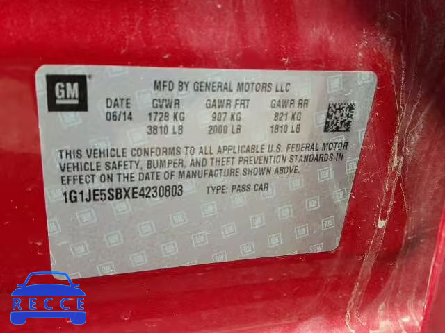 2014 CHEVROLET SONIC LTZ 1G1JE5SBXE4230803 image 9