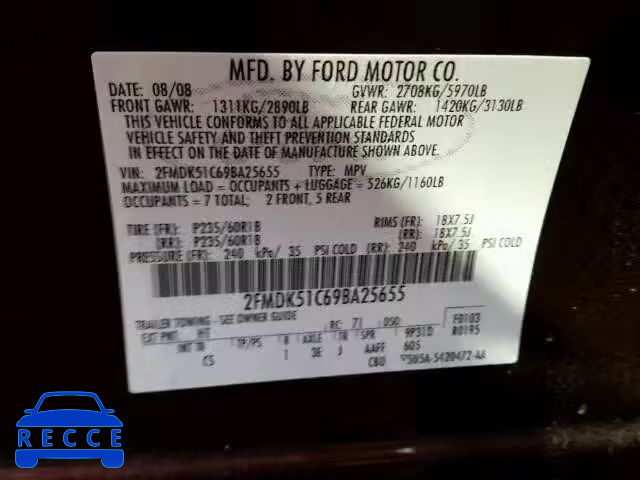 2009 FORD FLEX SE 2FMDK51C69BA25655 image 9