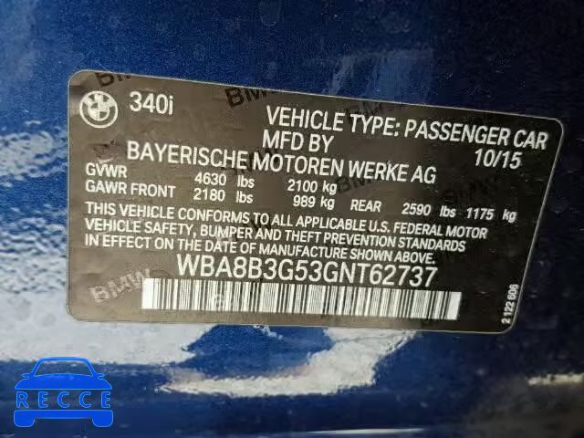 2016 BMW 340I WBA8B3G53GNT62737 зображення 9