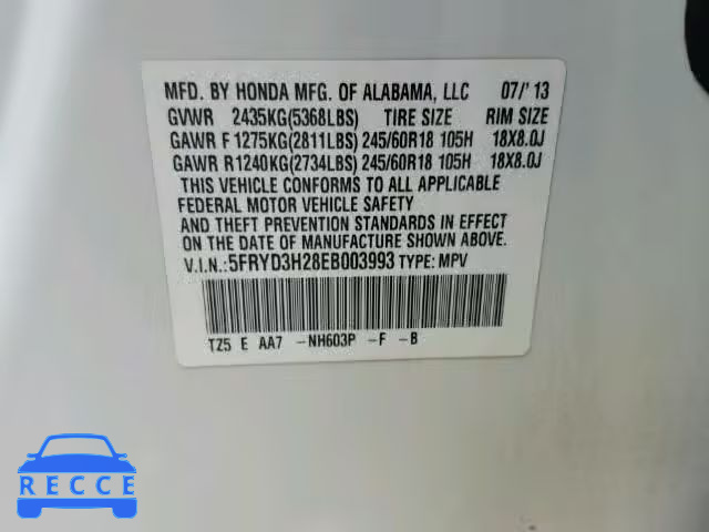 2014 ACURA MDX 5FRYD3H28EB003993 image 9