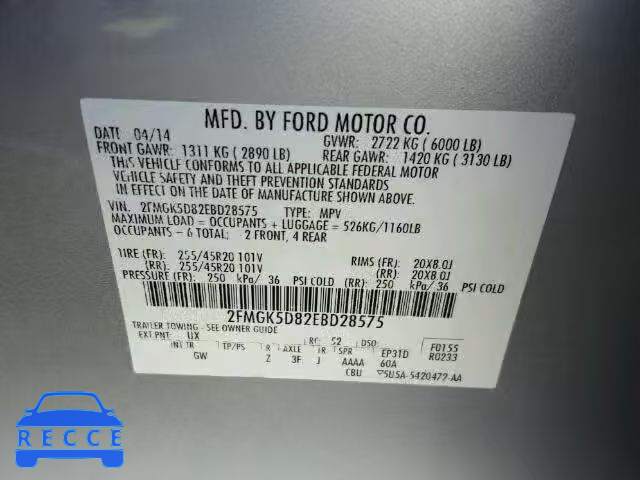 2014 FORD FLEX LIMIT 2FMGK5D82EBD28575 зображення 9