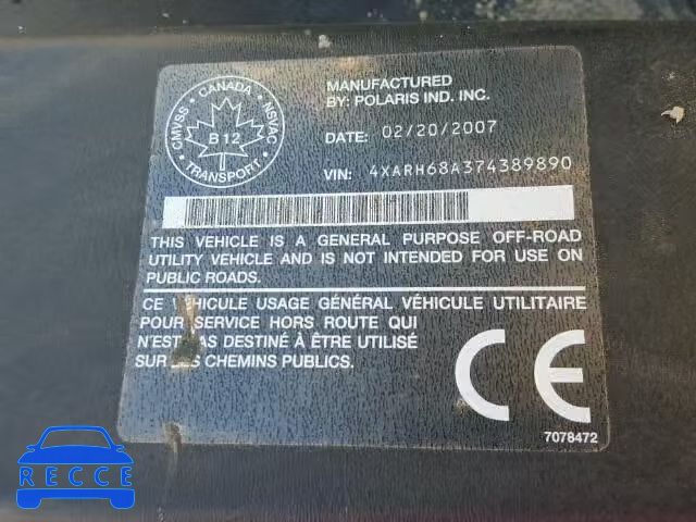 2007 POLARIS RANGER XP 4XARH68A374389890 image 9