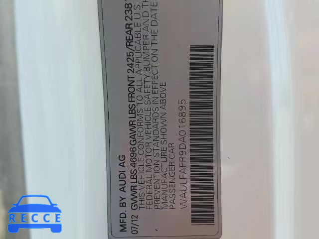 2013 AUDI A5 QUATTRO WAULFAFR9DA016895 image 9