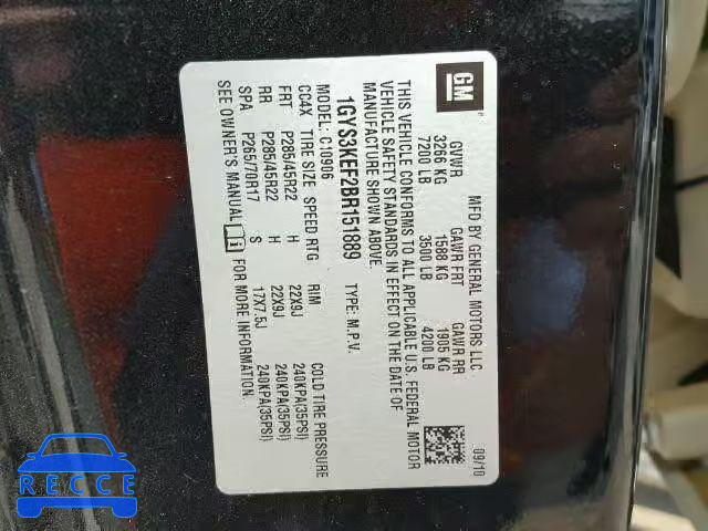 2011 CADILLAC ESCALADE E 1GYS3KEF2BR151889 image 9