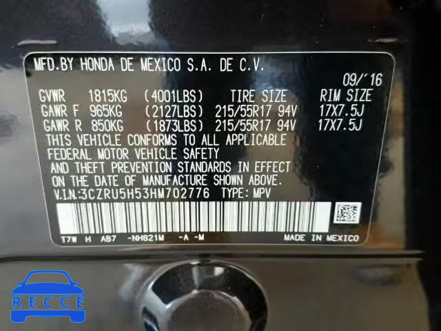 2017 HONDA HR-V EX 3CZRU5H53HM702776 Bild 9