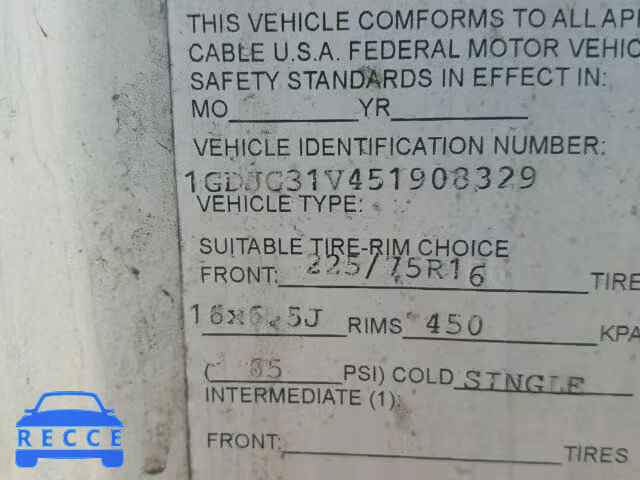 2005 GMC SAVANA G35 1GDJG31V451908329 image 9