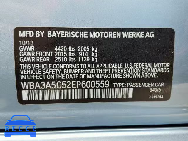2014 BMW 328I WBA3A5C52EP600559 зображення 9
