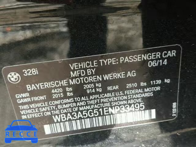 2014 BMW 328I WBA3A5G51ENP33495 зображення 9