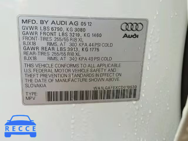 2012 AUDI Q7 PREMIUM WA1LGAFEXCD010530 image 9