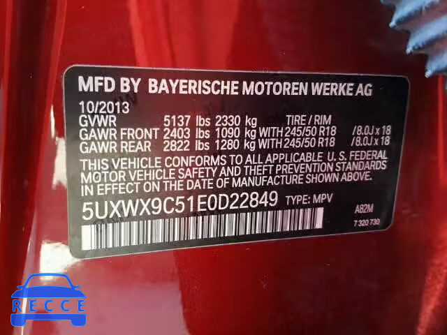 2014 BMW X3 XDRIVE2 5UXWX9C51E0D22849 image 9