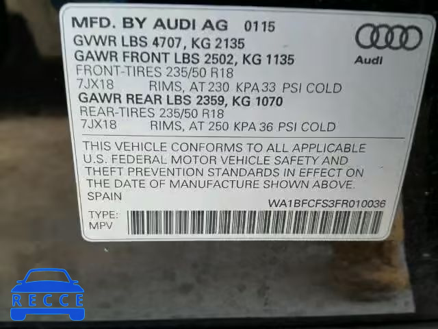 2015 AUDI Q3 2.0T PR WA1BFCFS3FR010036 image 9