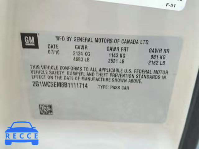 2011 CHEVROLET IMPALA LTZ 2G1WC5EM8B1111714 image 9