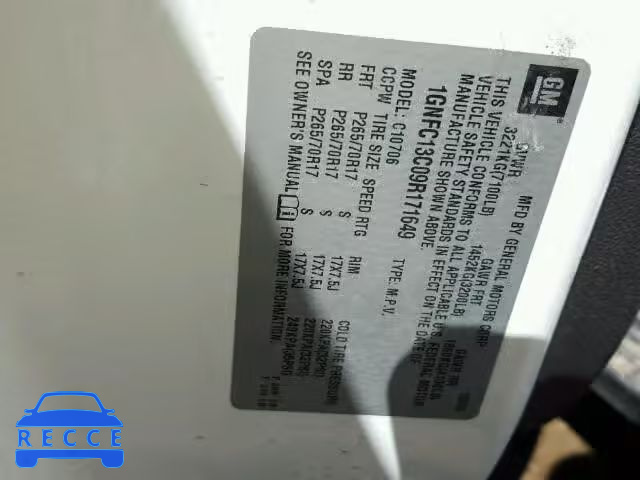 2009 CHEVROLET TAHOE C150 1GNFC13C09R171649 image 9