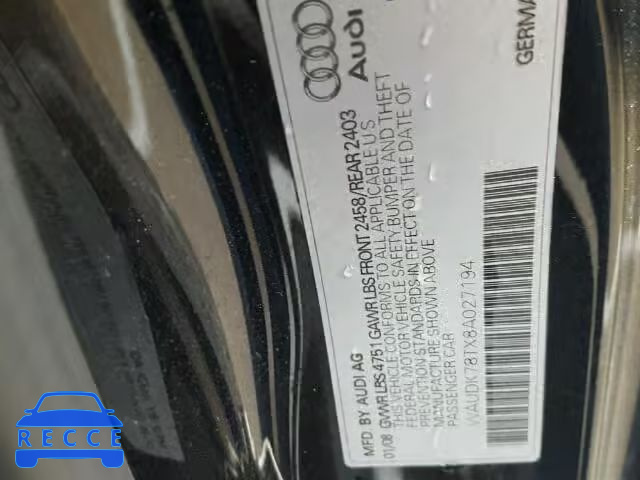 2008 AUDI A5 QUATTRO WAUDK78TX8A027194 image 9