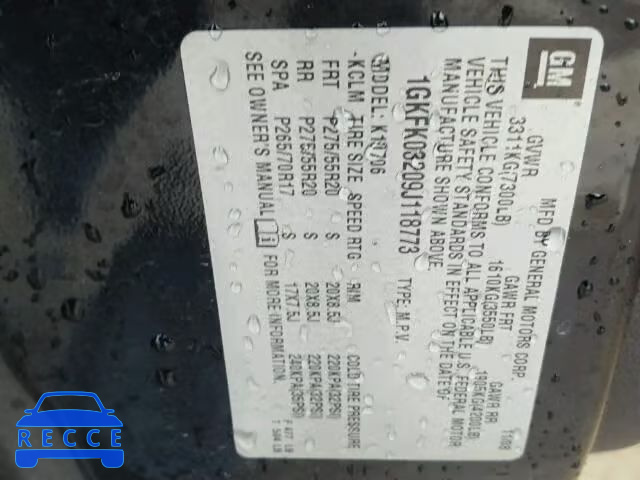 2009 GMC YUKON DENA 1GKFK03209J118773 image 9