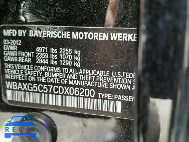 2012 BMW 528I WBAXG5C57CDX06200 зображення 9