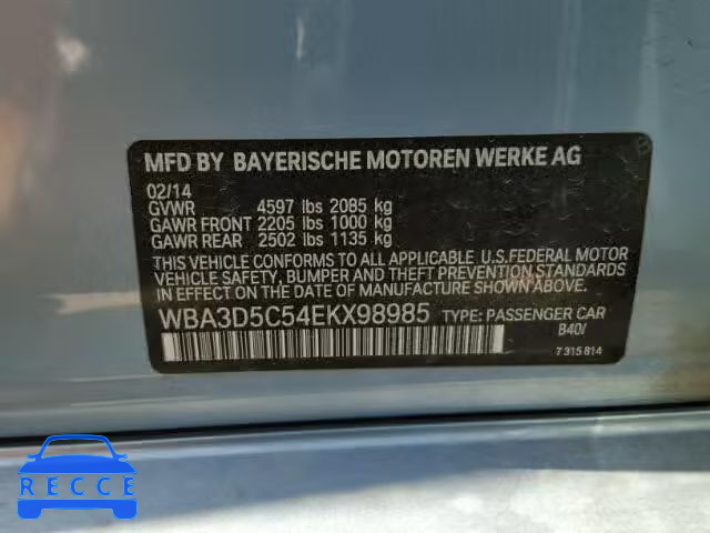2014 BMW 328D XDRIV WBA3D5C54EKX98985 зображення 9