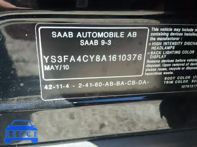 2010 SAAB 9-3 2.0T YS3FA4CY8A1610376 зображення 9