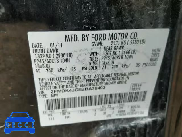 2011 FORD EDGE SEL A 2FMDK4JC8BBA76493 зображення 9