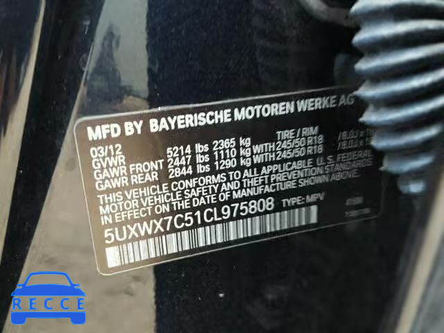 2012 BMW X3 XDRIVE3 5UXWX7C51CL975808 зображення 9