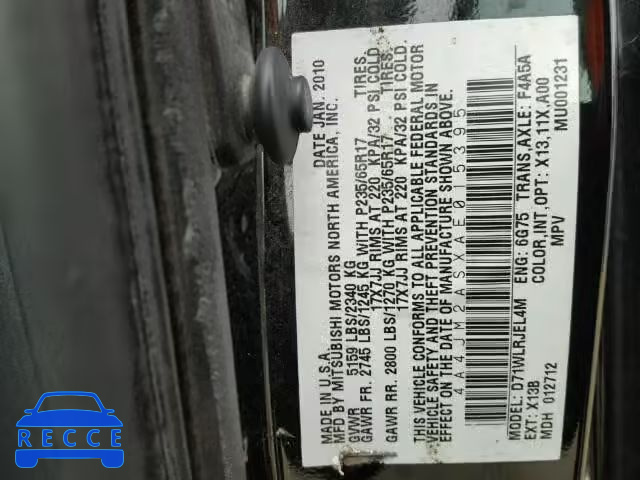 2010 MITSUBISHI ENDEAVOR L 4A4JM2ASXAE015395 зображення 9