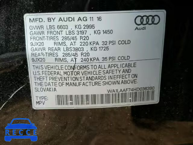 2017 AUDI Q7 PREMIUM WA1LAAF74HD036390 зображення 9