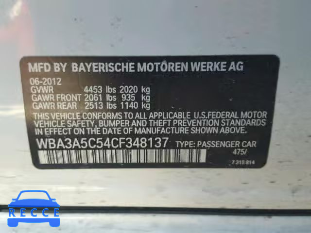 2012 BMW 328I WBA3A5C59CF349056 зображення 9