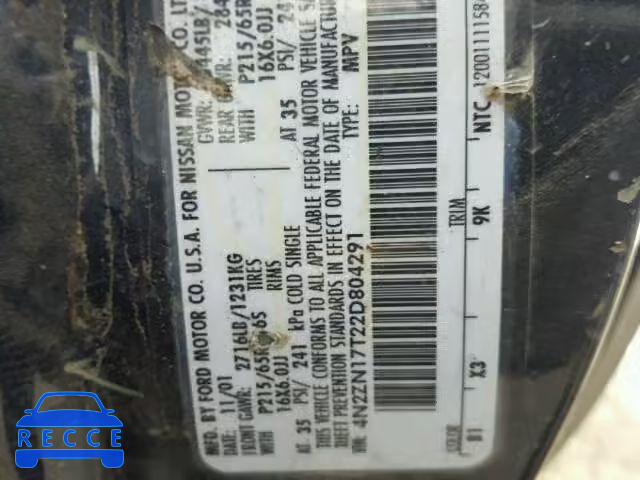 2002 NISSAN QUEST GLE 4N2ZN17T22D804291 Bild 9