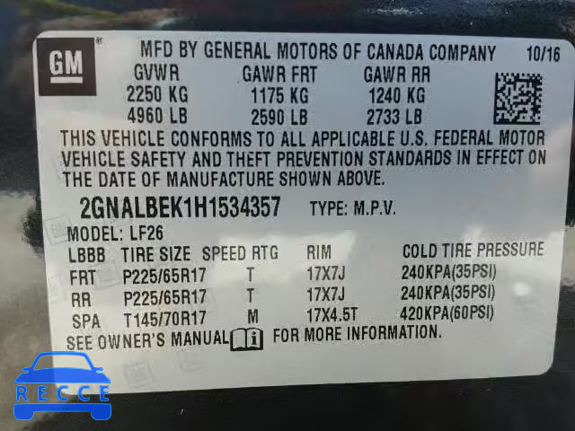 2017 CHEVROLET EQUINOX LS 2GNALBEK1H1534357 image 9