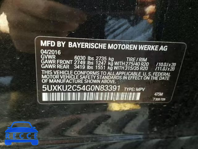 2016 BMW X6 XDRIVE3 5UXKU2C54G0N83391 image 9