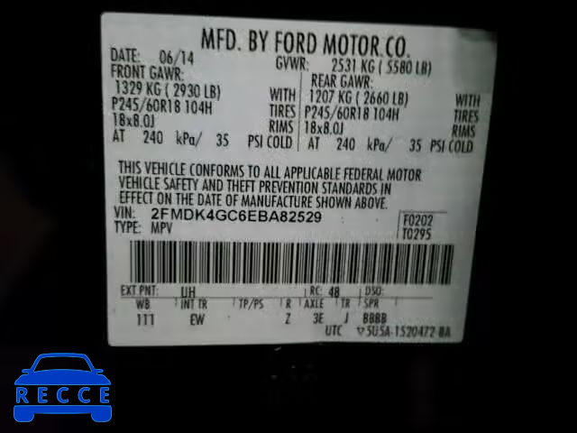 2014 FORD EDGE SE AW 2FMDK4GC6EBA82529 зображення 9