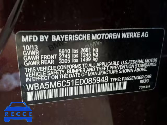 2014 BMW 550I GT WBA5M6C51ED085948 Bild 9