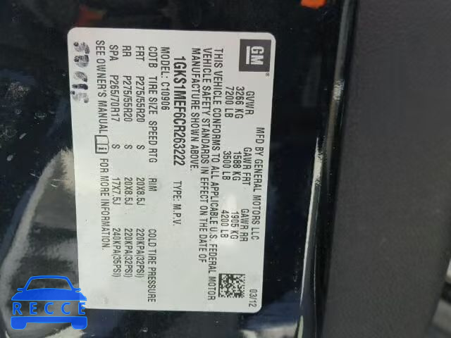 2012 GMC YUKON DENA 1GKS1MEF6CR263222 image 9
