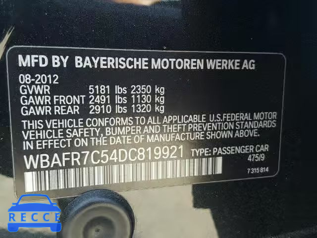 2013 BMW 535I WBAFR7C54DC819921 зображення 9