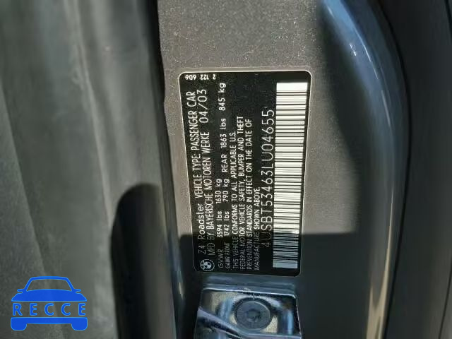 2003 BMW Z4 3.0I 4USBT53463LU04655 image 9