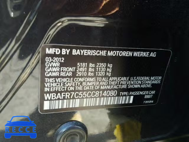 2012 BMW 535I WBAFR7C55CC814080 Bild 9