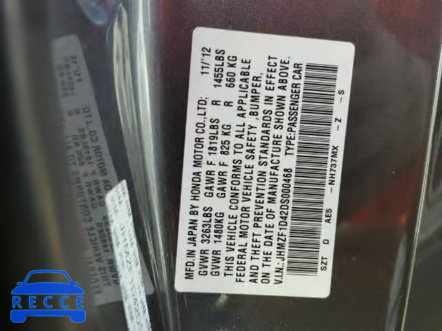 2013 HONDA CR-Z JHMZF1D42DS000468 image 9