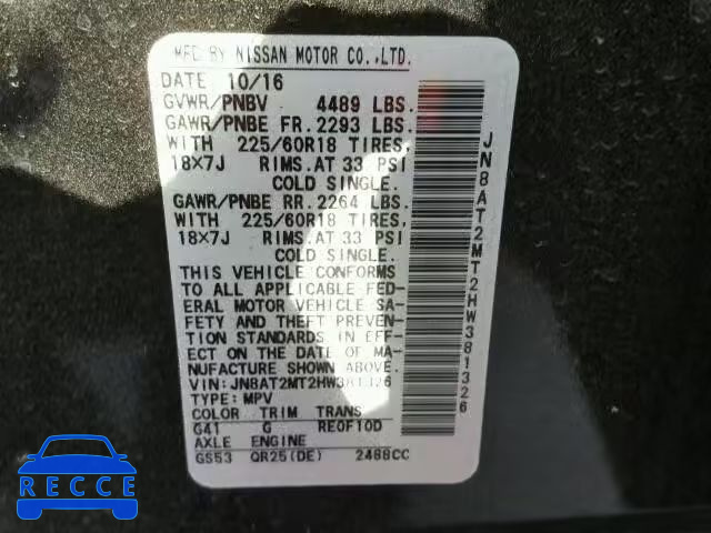 2017 NISSAN ROGUE S JN8AT2MT2HW381326 image 9