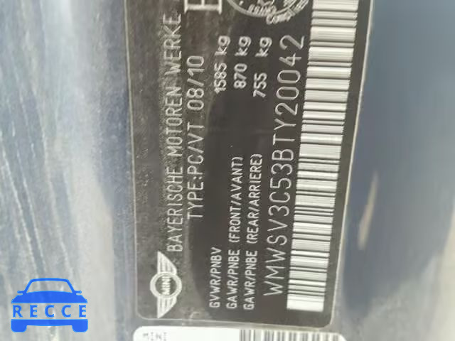 2011 MINI COOPER S WMWSV3C53BTY20042 image 9