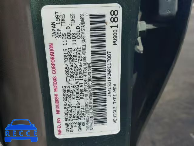 1998 MITSUBISHI MONTERO SP JA4LS31P0WP017007 зображення 9
