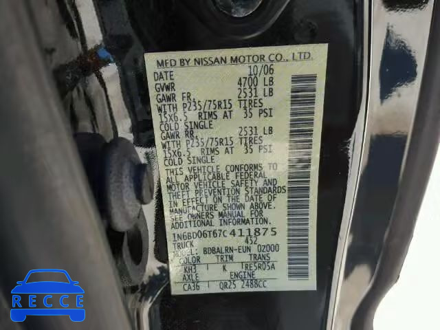 2007 NISSAN FRONTIER X 1N6BD06T67C411875 image 9