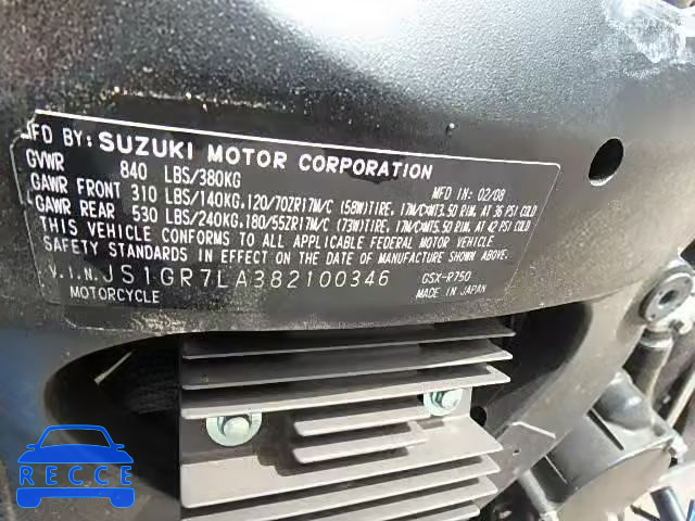 2008 SUZUKI GSX-R750 JS1GR7LA382100346 image 9