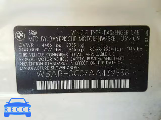 2010 BMW 328I SULEV WBAPH5C57AA439538 зображення 9
